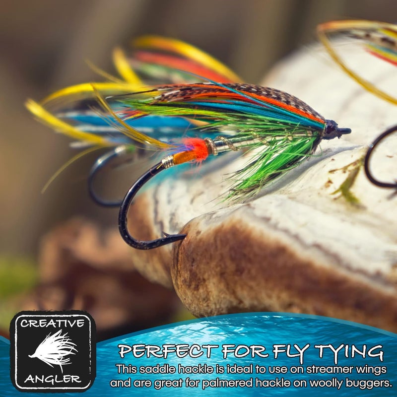 Creative Angler Saddle Hackle Fly Tying Materials - Natural Feathers for Wet Flies, Rooster Feathers, Hair Feathers for Crafts, Fly Tying Kit - Small Feathers Combo Pack of Steelhead Colored Feathers - Image 2